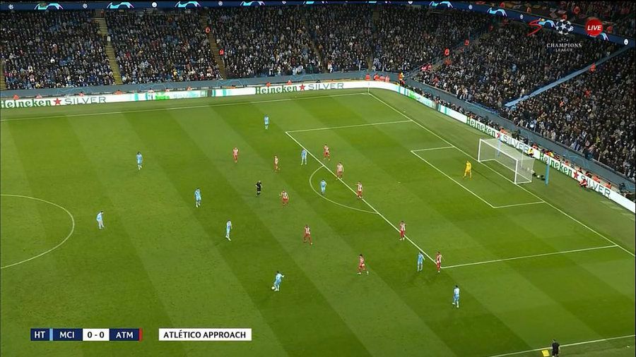 Der Abwehrriegen von Atletico Madrid gegen Manchester City. 