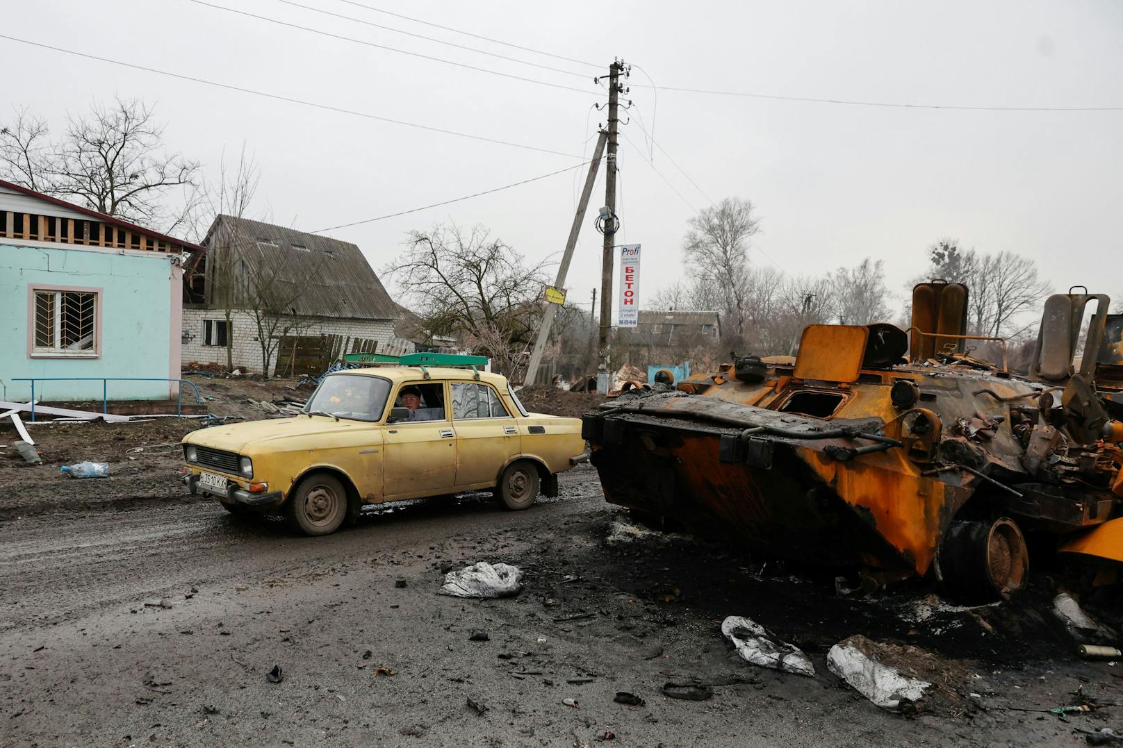 Russen-Abzug aus dem Raum Kiew: Ukraine erobert Örtchen Nowa Bassan zurück. Aufnahmen vom 1. April 2022.