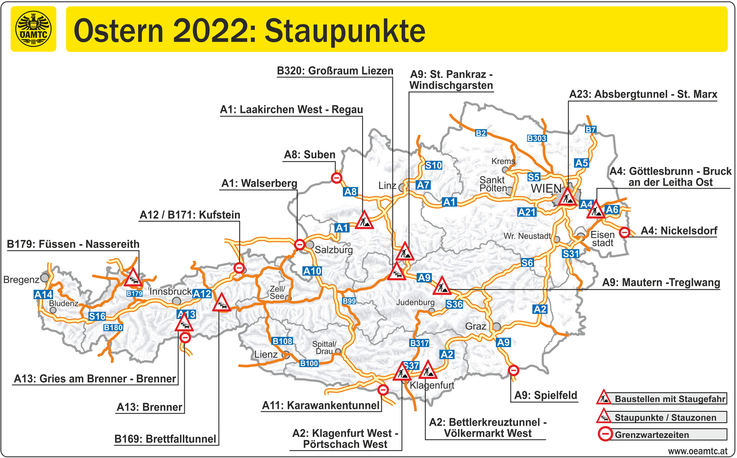 Die Staupunkte im Osterreiseverkehr.