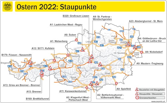 Die Staupunkte im Osterreiseverkehr.