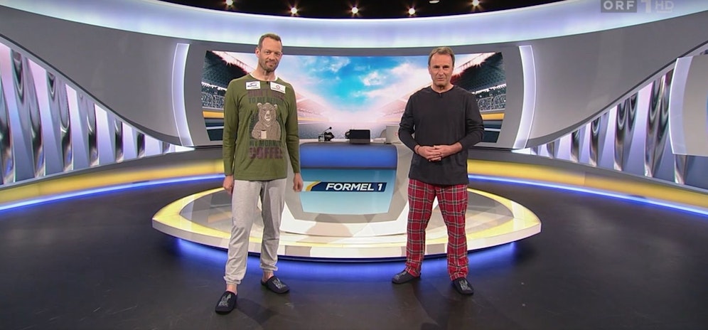 Ernst Hausleitner und Alexander Wurz zeigten sich den Formel-1-Fans im Pyjama. 