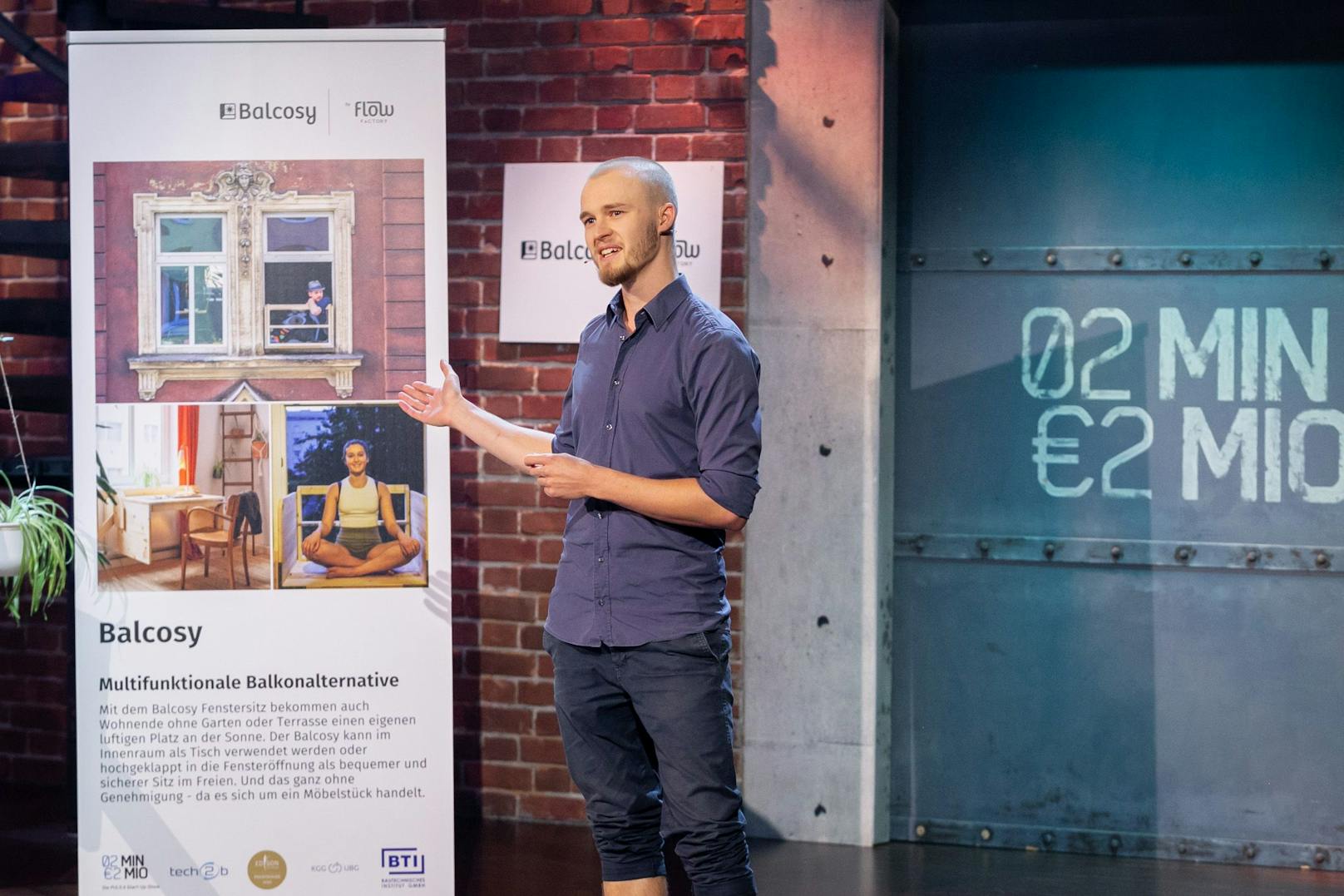 Der Balcosy-Gründer und Erfinder Florian Holzmayer präsentierte seine Ideen bei der Puls4-Show "2 Minuten 2 Millionen". Es gab zwar viel Lob, aber keine Finanzierung.