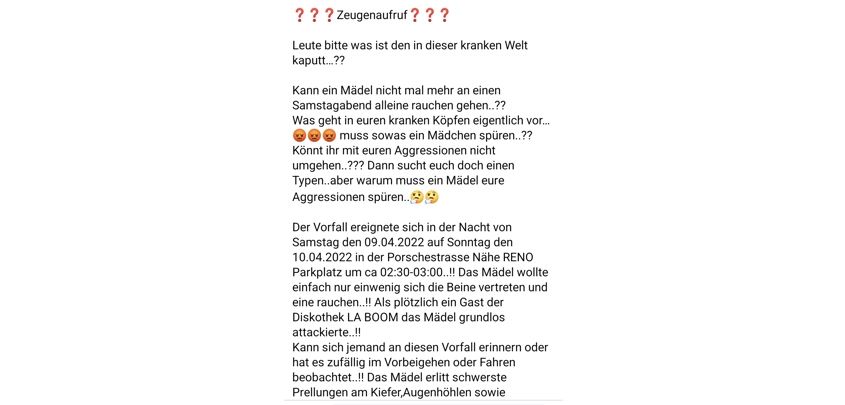 Der Zeugenaufruf auf Facebook