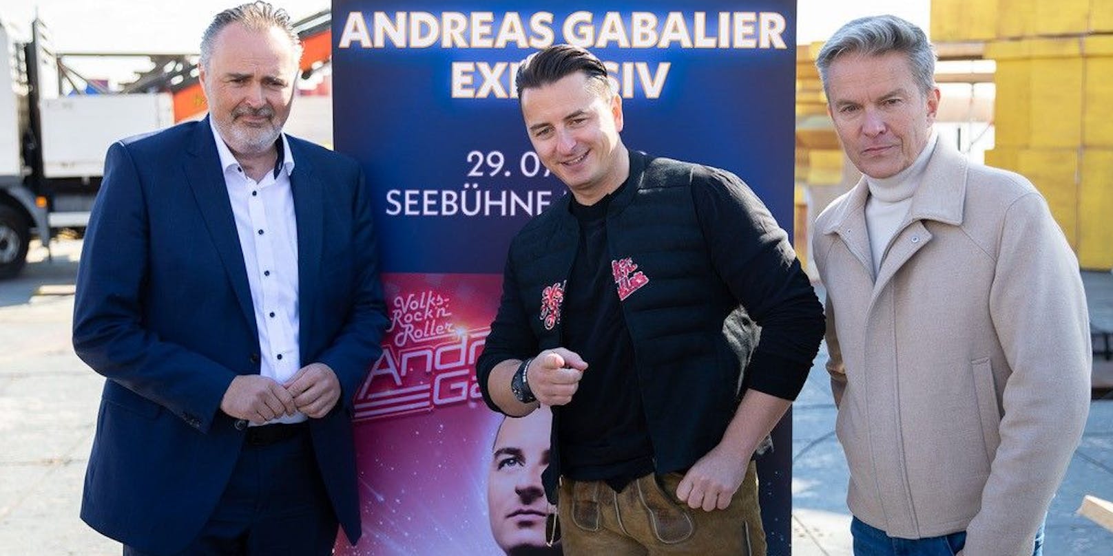 Hans Peter Doskozil, Andreas Gabalier und Alfons Haider stellen Gabaliers Konzert-Highlight im Sommer vor.