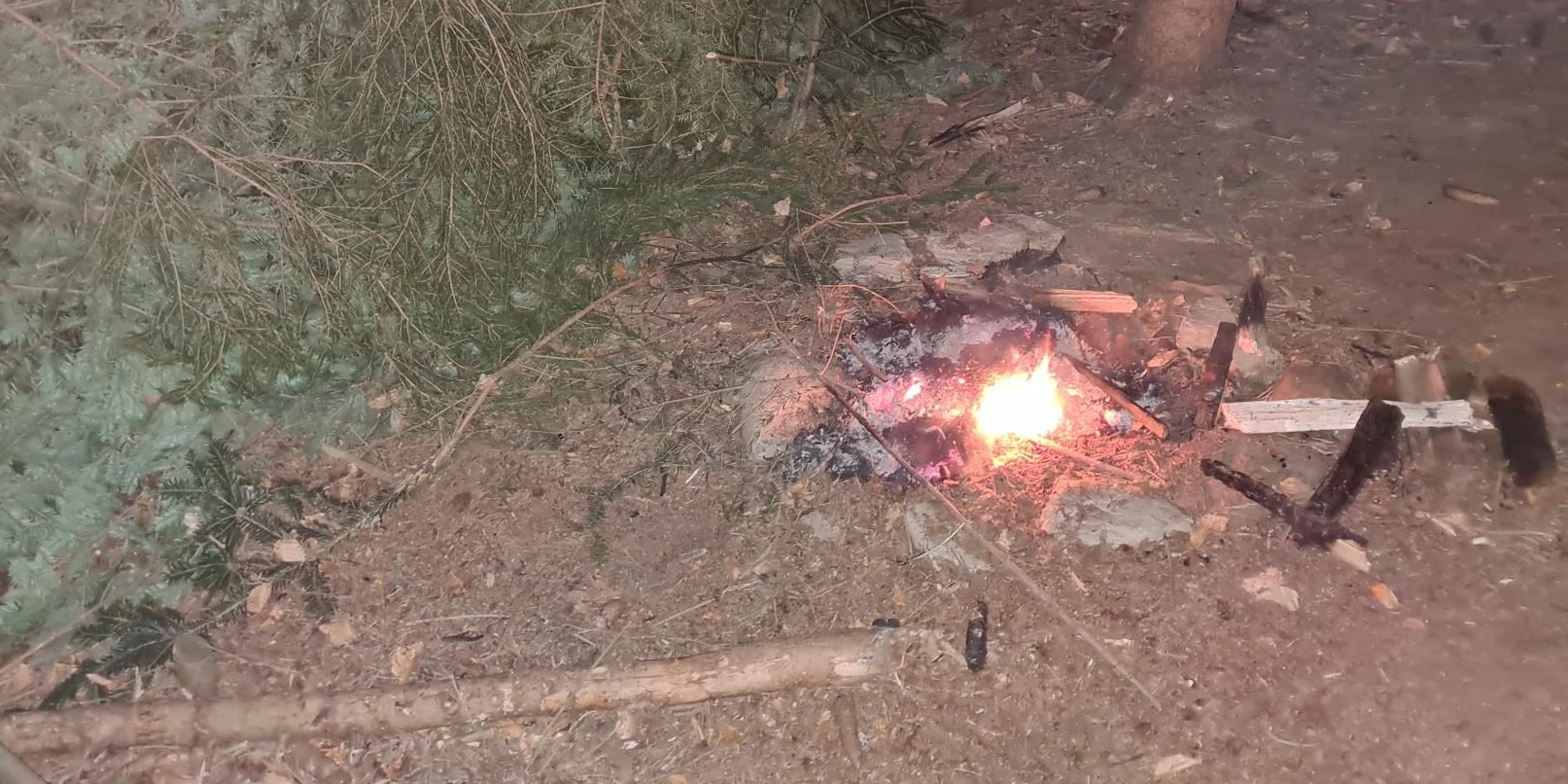 Die Feuerwehr löschte das Lagerfeuer ab.