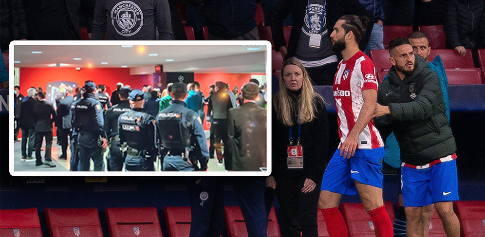 Nach dem Ausscheiden von Atletico Madrid krachte es auch im Spielertunnel. 