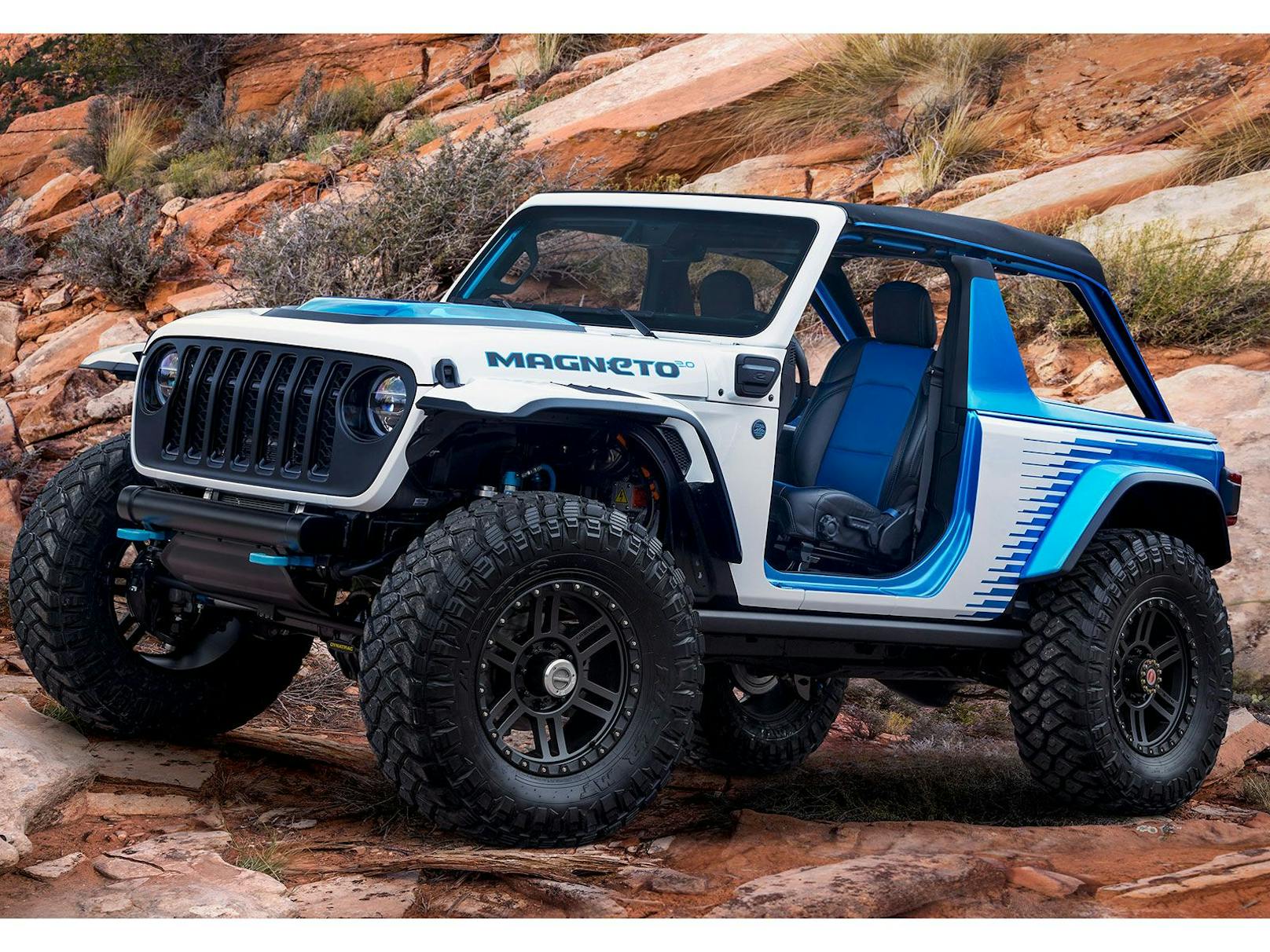 Der Jeep Wrangler Magneto 2.0 Concept ist mit rein elektrischem Antrieb unterwegs.