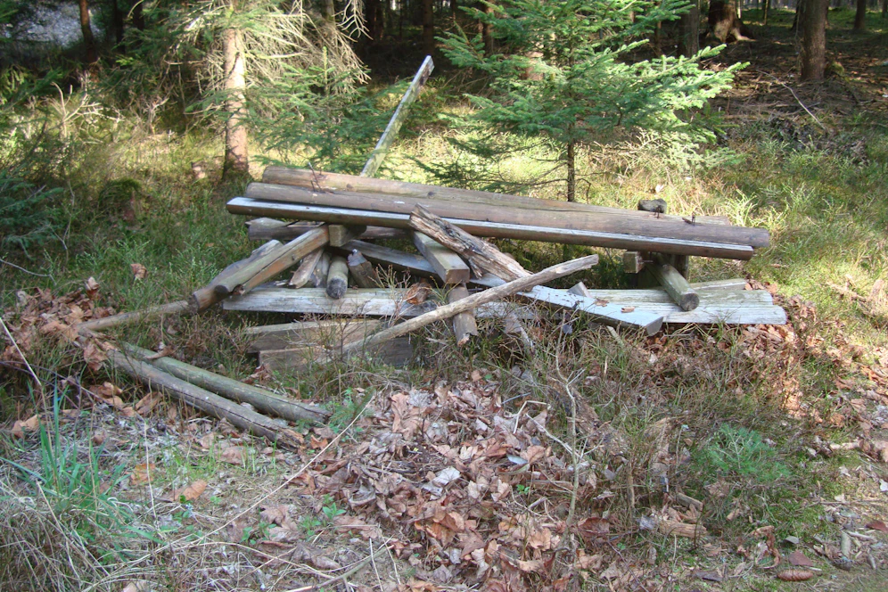 Das entsorgte Holz am Waldboden.