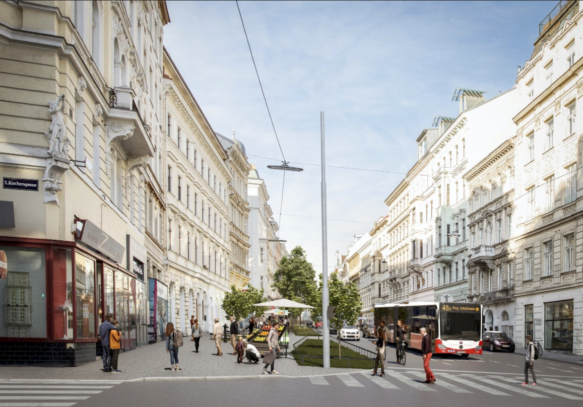 Busspur für die Linie 48A wird in der Burggasse in Wien-Neubau verbreitert.&nbsp;