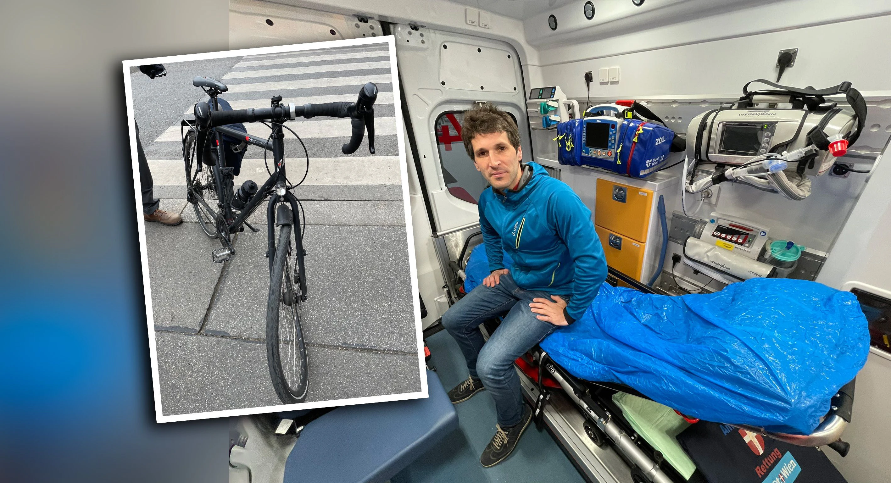 Ramponiert: Nationalrat Lukas Hammer (r.) und sein Rad.