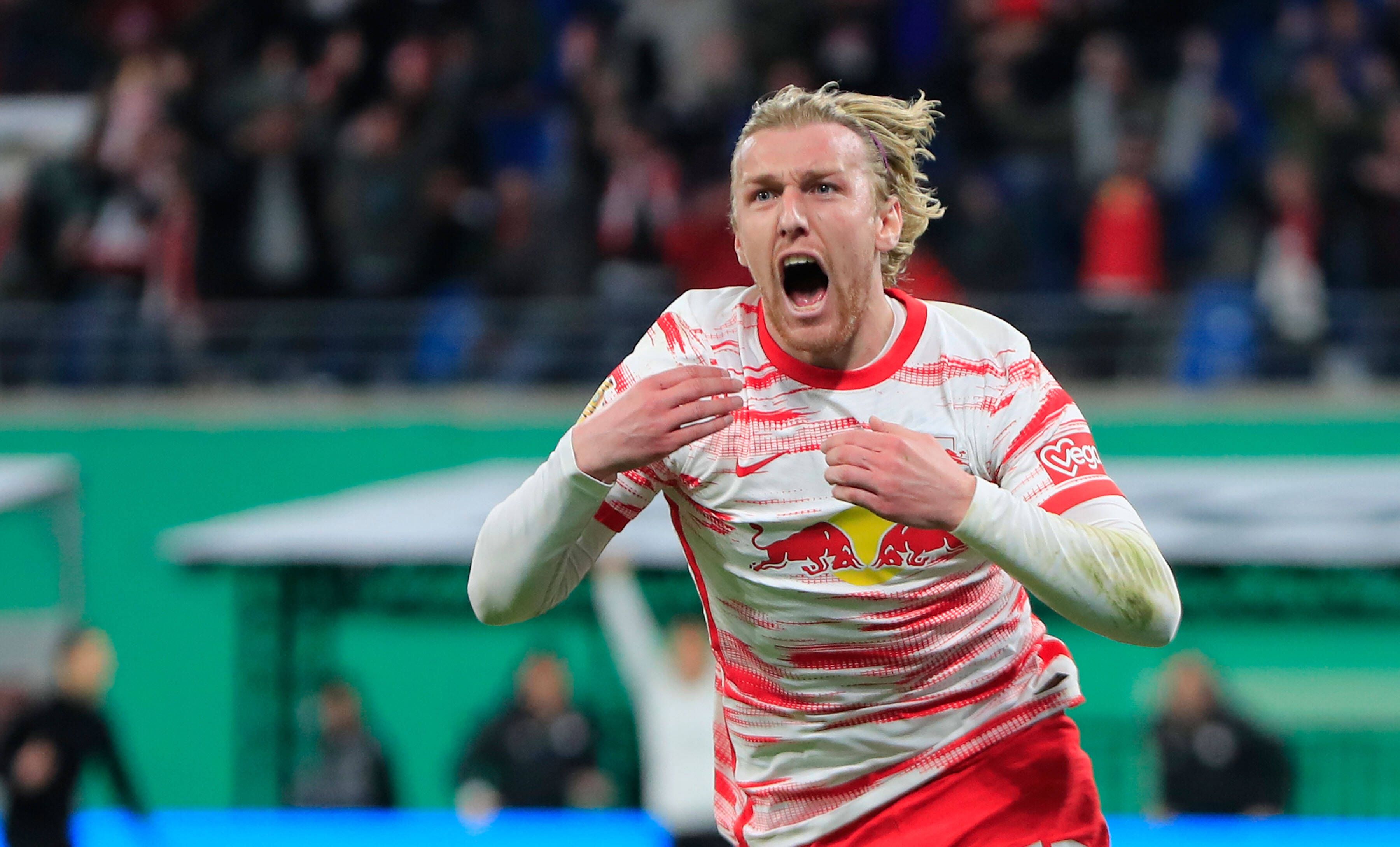 Emil Forsberg bejubelt seinen Siegtreffer gegen Union Berlin. 