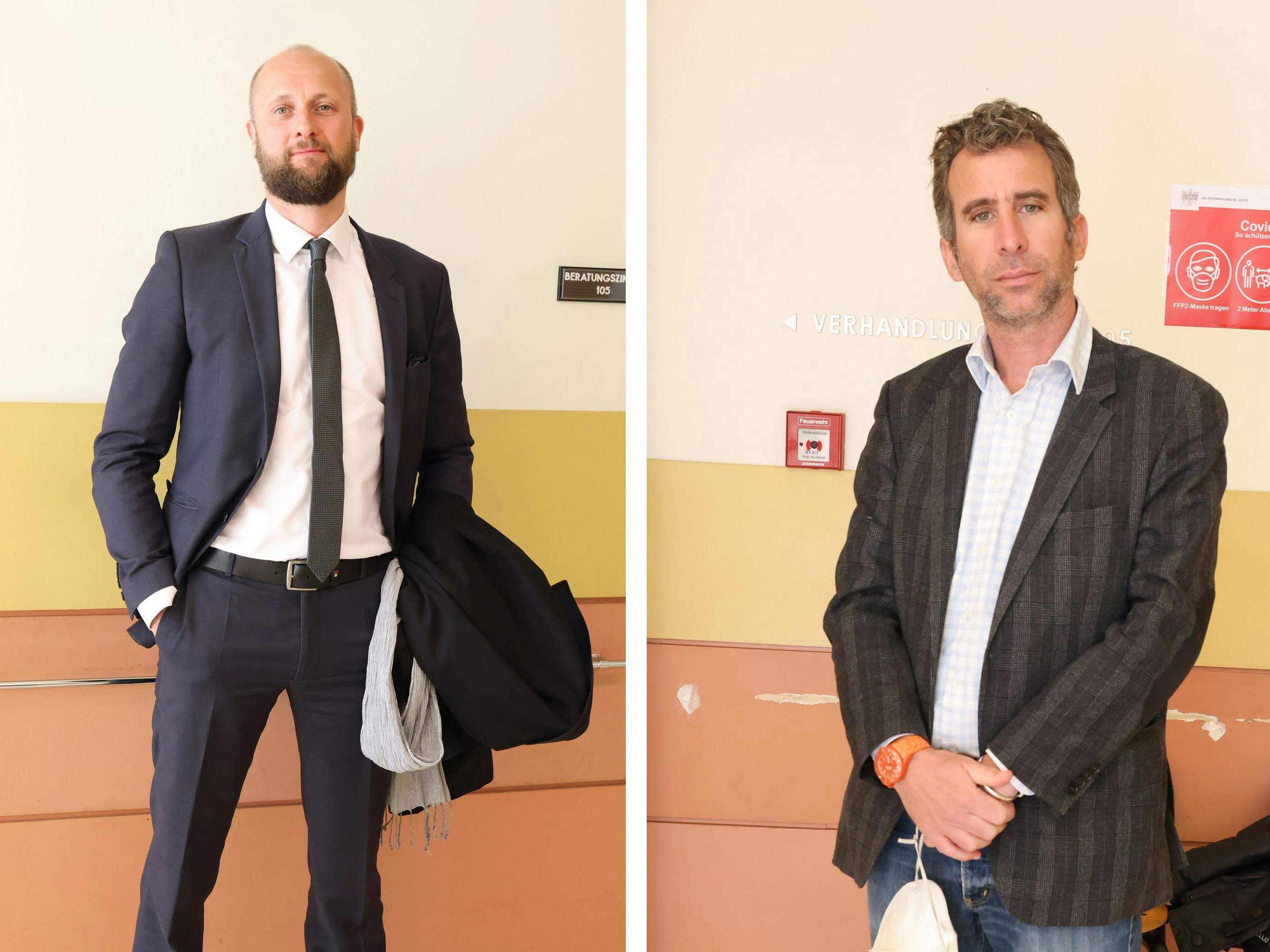 Florian Kreiner und Philipp Winkler (r.) vor der Verhandlung