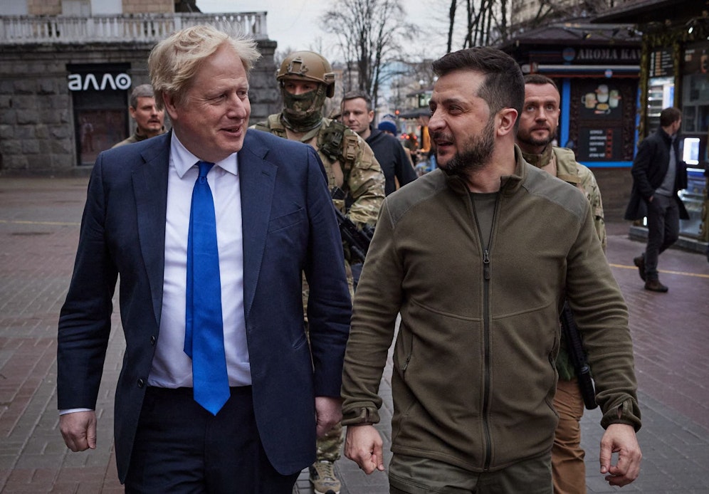 Kriegsfreundschaft: Ukraine-Präsident Selenski und Briten-Premier Boris Johnson. Jetz soll der Brite sogar eine eigene Straße in Odessa bekommen.&nbsp;
