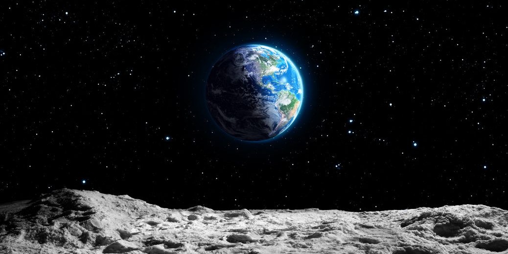 lunar surface and 3d earth