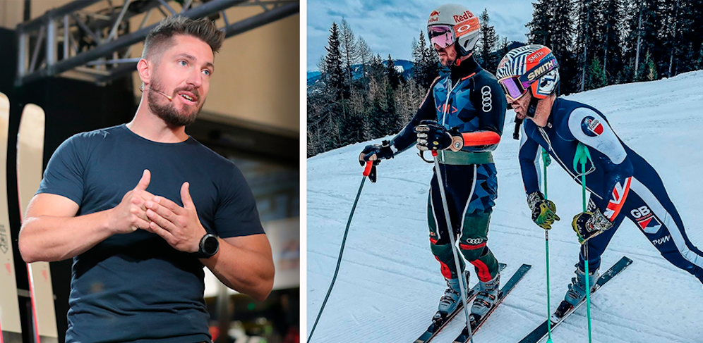 Marcel Hirscher trainiert mit seinem Schützling auf der Piste. 