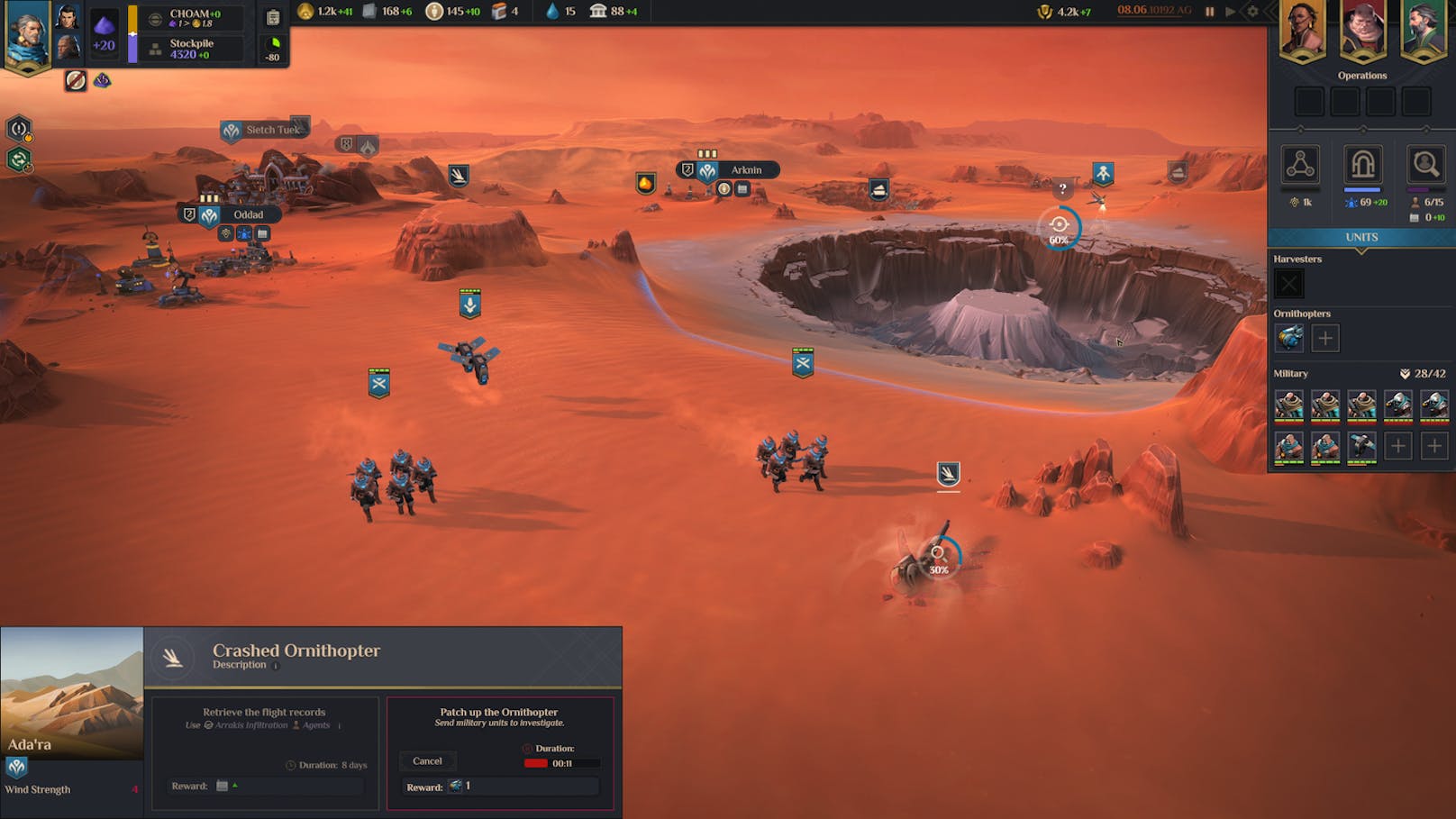 Klassisch handelt die Story von "Dune: Spice Wars" davon, dass verschiedene Fraktionen um die Vorherrschaft auf dem Wüstenplaneten Arrakis kämpfen.&nbsp;