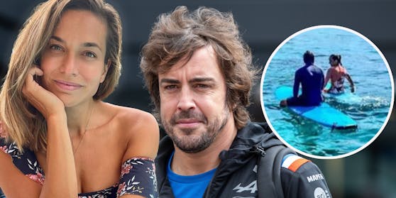 Andrea Schlager und Fernando Alonso – und ihr erstes gemeinsames Foto auf Instagram (r.).