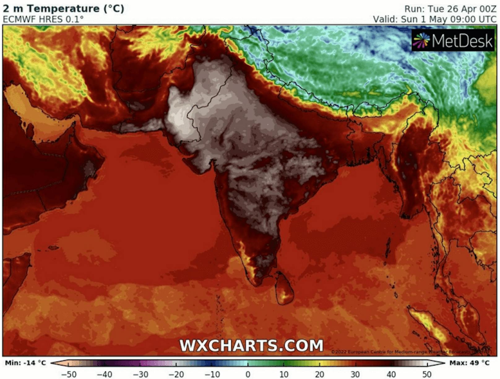 Am Sonntag werden in Pakistan Temperaturen bis knapp 50 Grad erreicht.