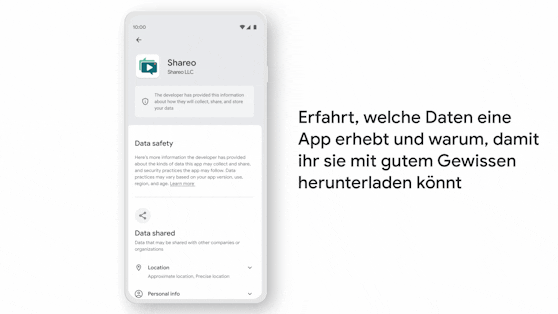 Google Play jetzt mit mehr Informationen zur Datensicherheit.