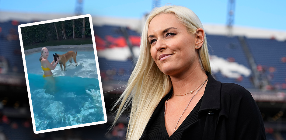 Lindsey Vonn plantscht mit ihrer Hündin Jade. 