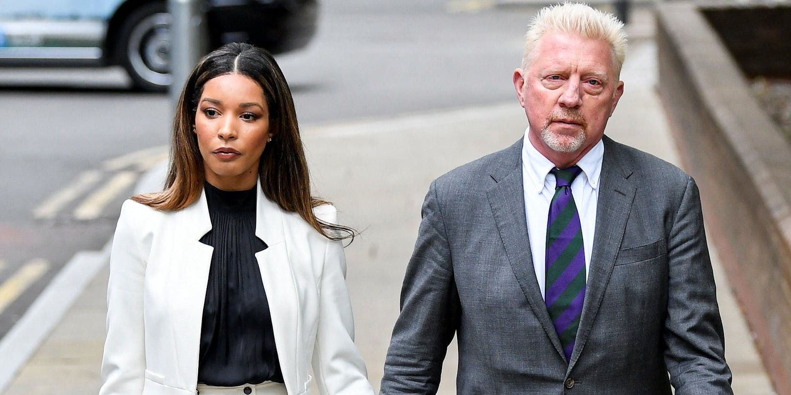 Boris Becker mit seiner Partnerin Lilian auf dem Weg ins Gericht.