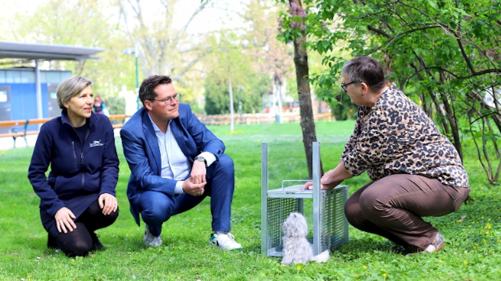 Tierschutzstadtrat Jürgen Czernohorszky (SPÖ) und Tierschutzombudsfrau Eva Persy übergaben zehn neue Fallen an das Kastrationsprojekt.