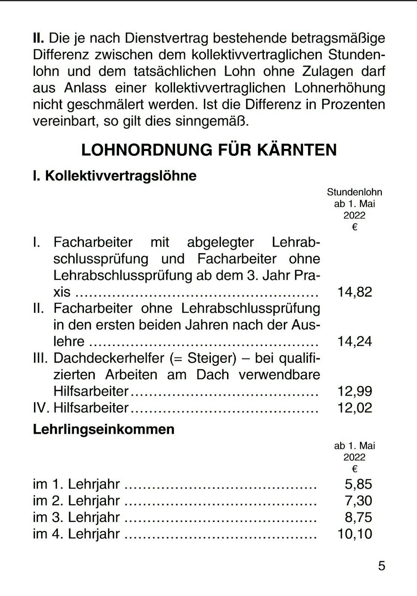 Auszug aus dem Kollektivvertrag - selbst in Kärnten gibt es über 12 Euro für Hilfskräfte.