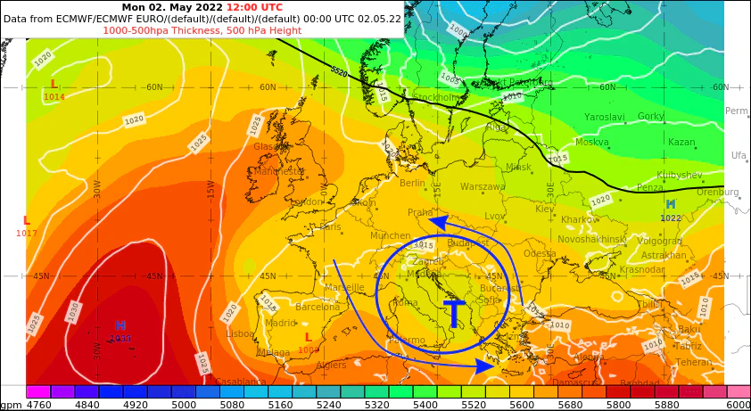 Wetterlage am Montag, den 2.5.2022