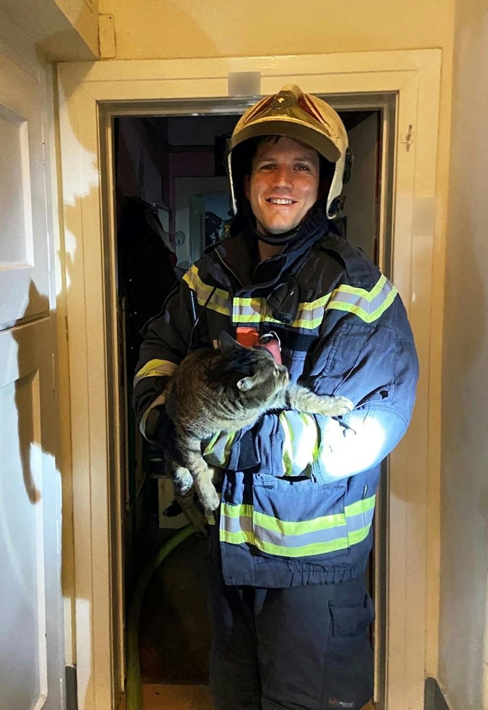 Die Feuerwehrmänner kümmerten sich selbstverständlich auch um die gefährdeten Haustiere. 