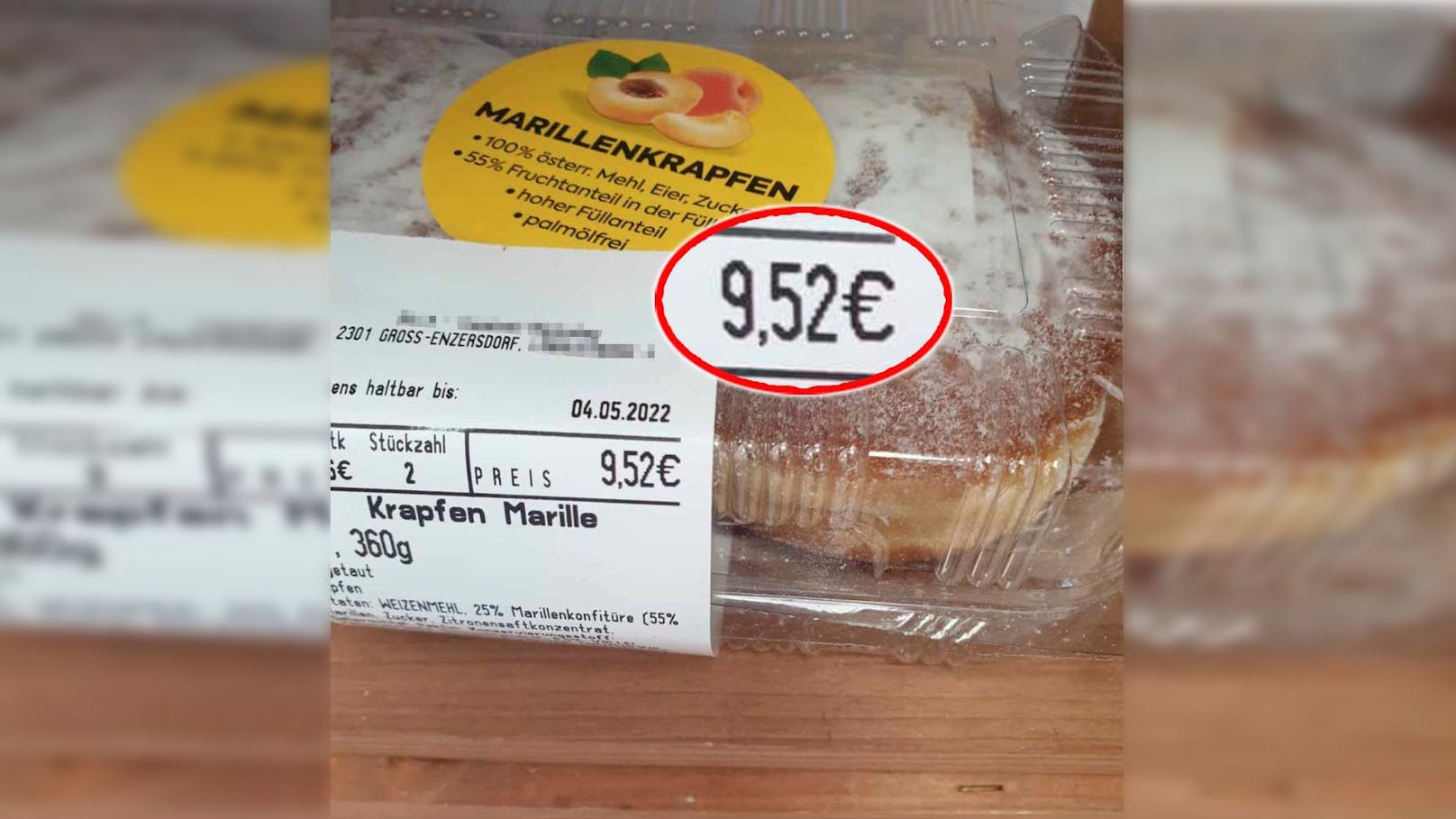 Ein Krapfen kostet in dem Supermarkt stolze 4,76 Euro.