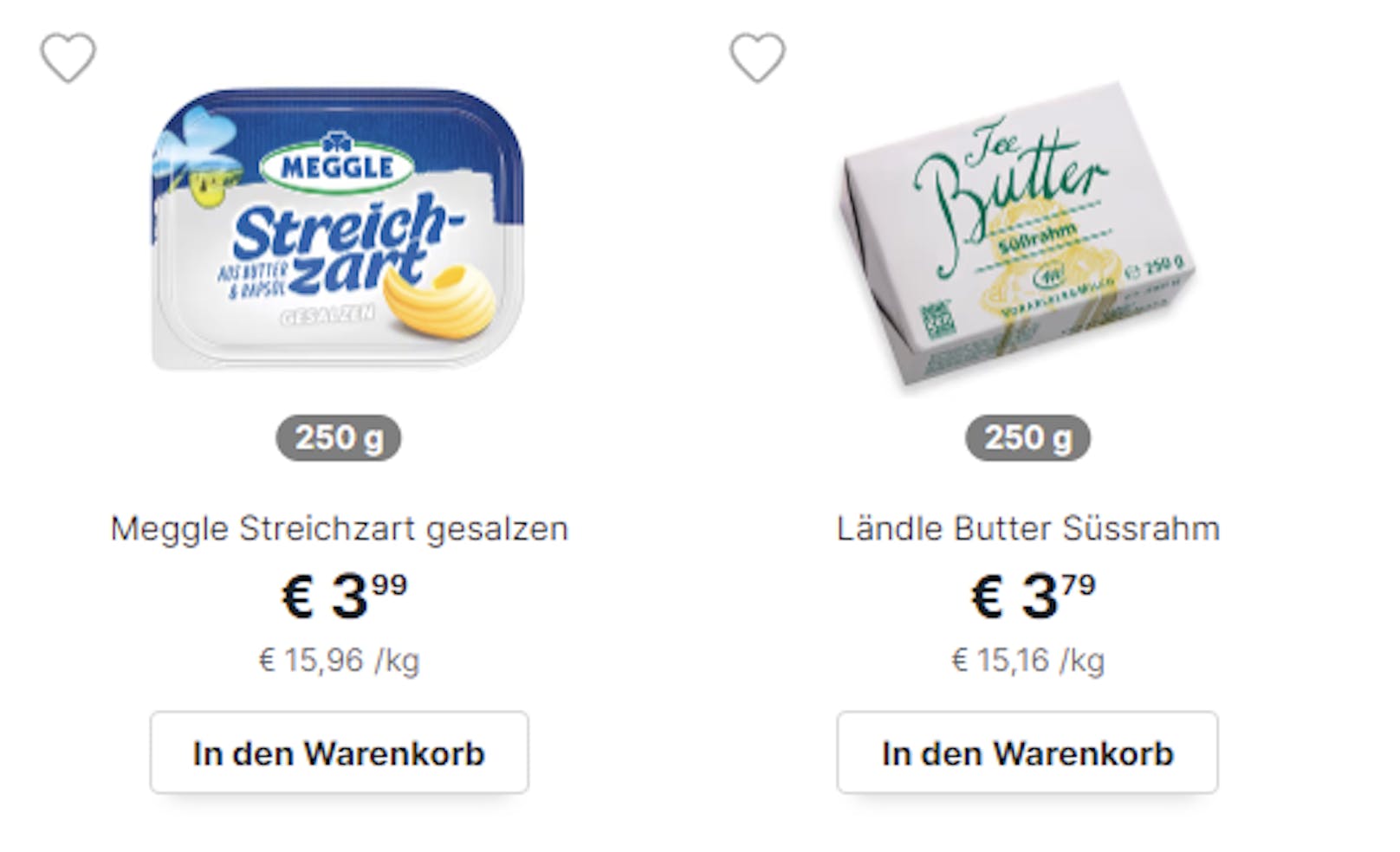 Markenbutter wird bereits zu Preisen zwischen 3,49 und 3,99 (!) Euro verkauft, wie ein <em>"Heute"</em>-Lokalaugenschein zeigt.