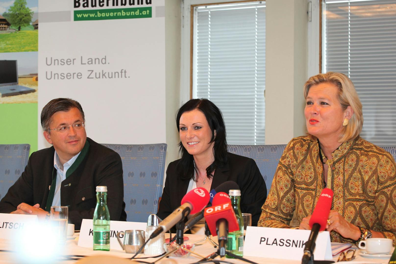 Fritz Grillitsch, Elisabeth Köstinger und Ursula Plassnik im Mai 2009 bei einer Pressekonferenz des Bauernbundes