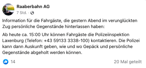 Info-Posting der Raaberbahn für Fahrgäste