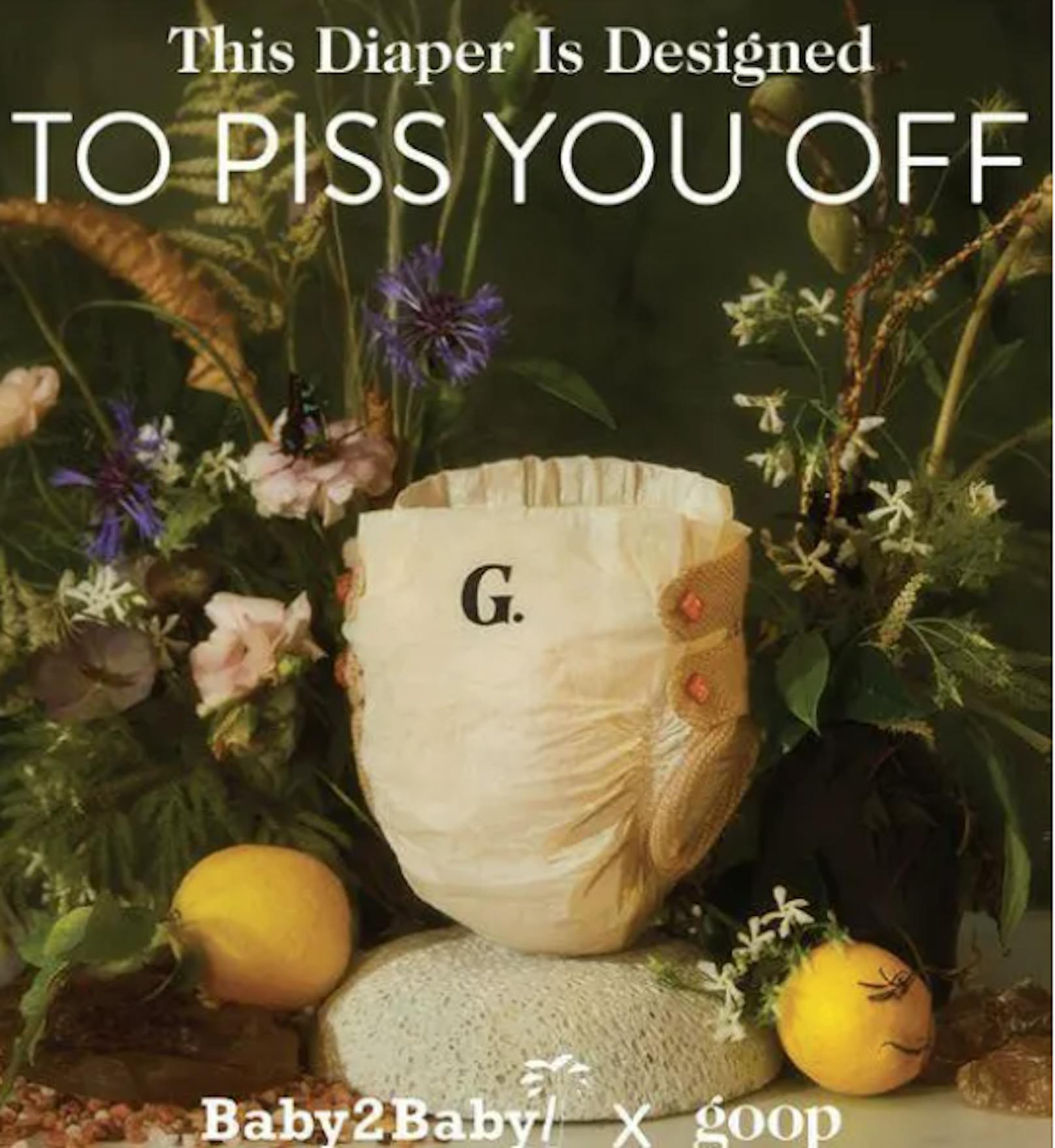 "Die Windel, die designt wurde, um dich aufzuregen", liest es sich auf diesem Bild. Gwyneth sagt dazu: "Wenn es dich wütend macht, wenn man Windeln wie ein Luxusgut behandelt, sollte es dich auch wütend machen, dass sie wie eines besteuert werden."