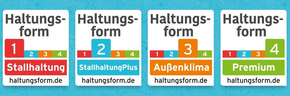 In Deutschland haben die Kundinnen und Kunden von Supermärkten dank einer Kennzeichnung der Haltungsform direkt am Produkt seit 2019 Transparenz darüber, welches Tier wie gelebt hat.
