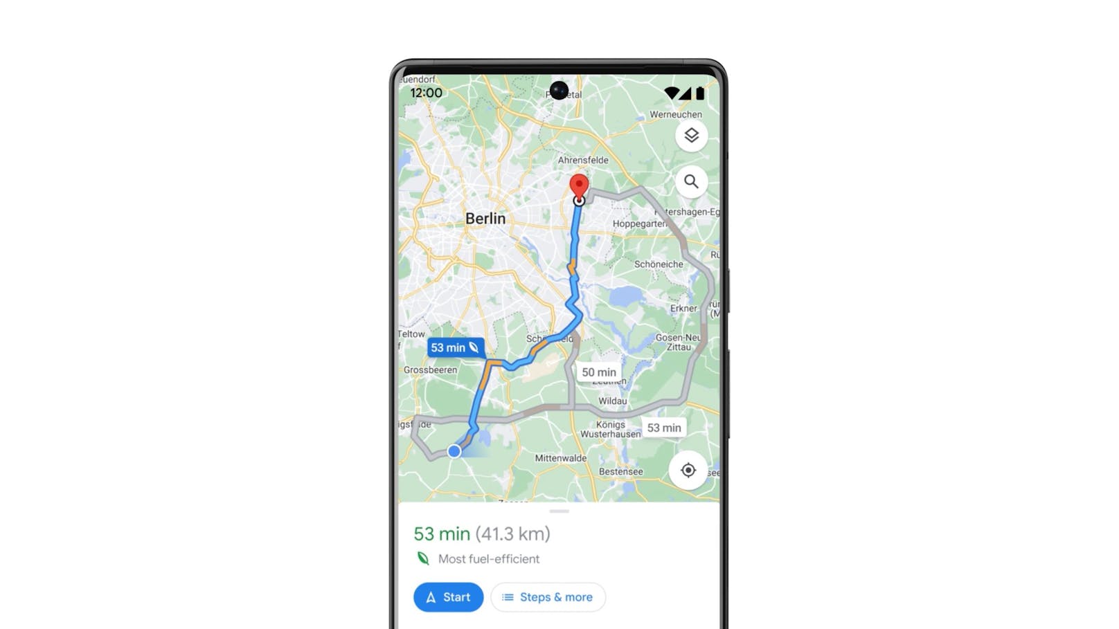 Google Maps unterstützt Nutzer:innen demnächst auch in Europa bei der umweltfreundlichen Routenplanung, indem ihnen die kraftstoffeffizienteste Route angezeigt wird.