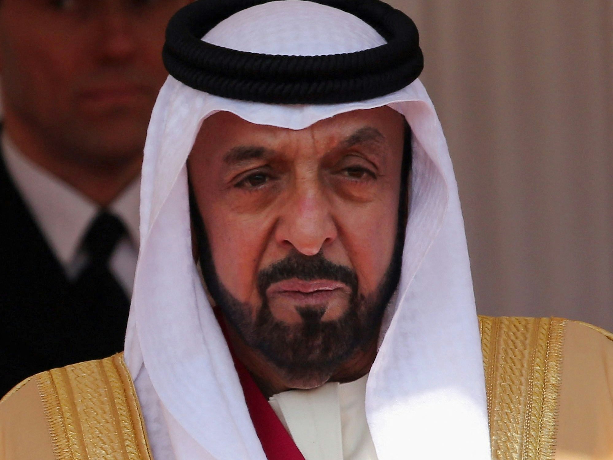 FILE PHOTO: The United Arab Emirates President Sheikh Khalifa bin Zayed al-Nahayan stands on the dais during a ceremonial welcome at Windsor Castle, in Windsor, southern England April 30, 2013. The President is paying a state visit to Britain from April 30 to May 1.   REUTERS/Dan Kitwood/Pool via REUTERS/File Photo