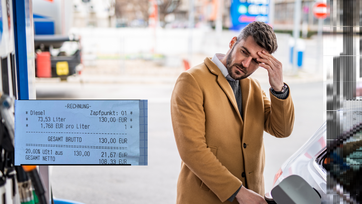 Rechnung an Tankstelle: Da kann man sich schon mal auf den Kopf greifen