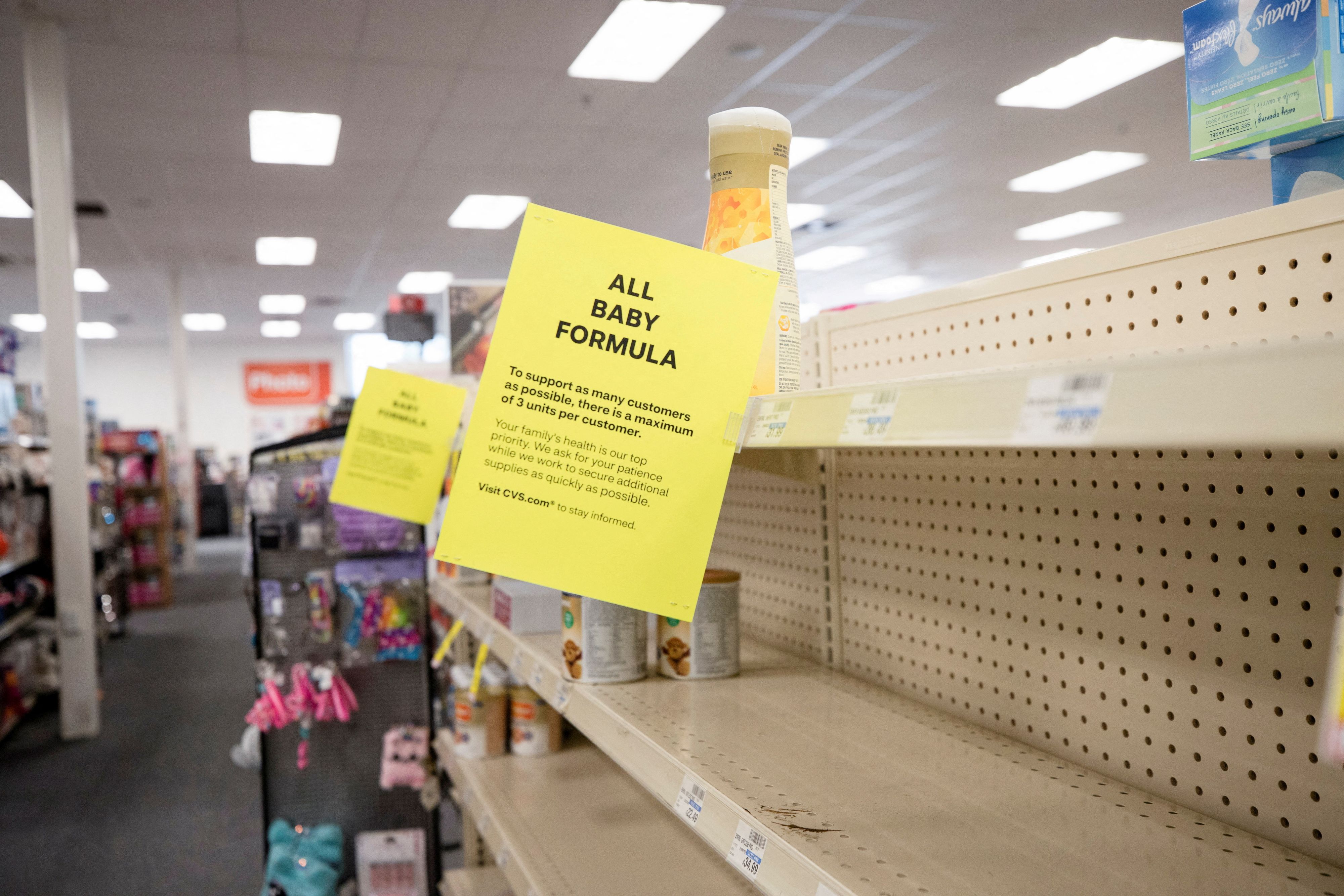 FILE PHOTO: Empty shelves show a shortage of baby formula at a CVS store in San Antonio, Texas, U.S. May 10, 2022. REUTERS/Kaylee Greenlee Beal/File Photo