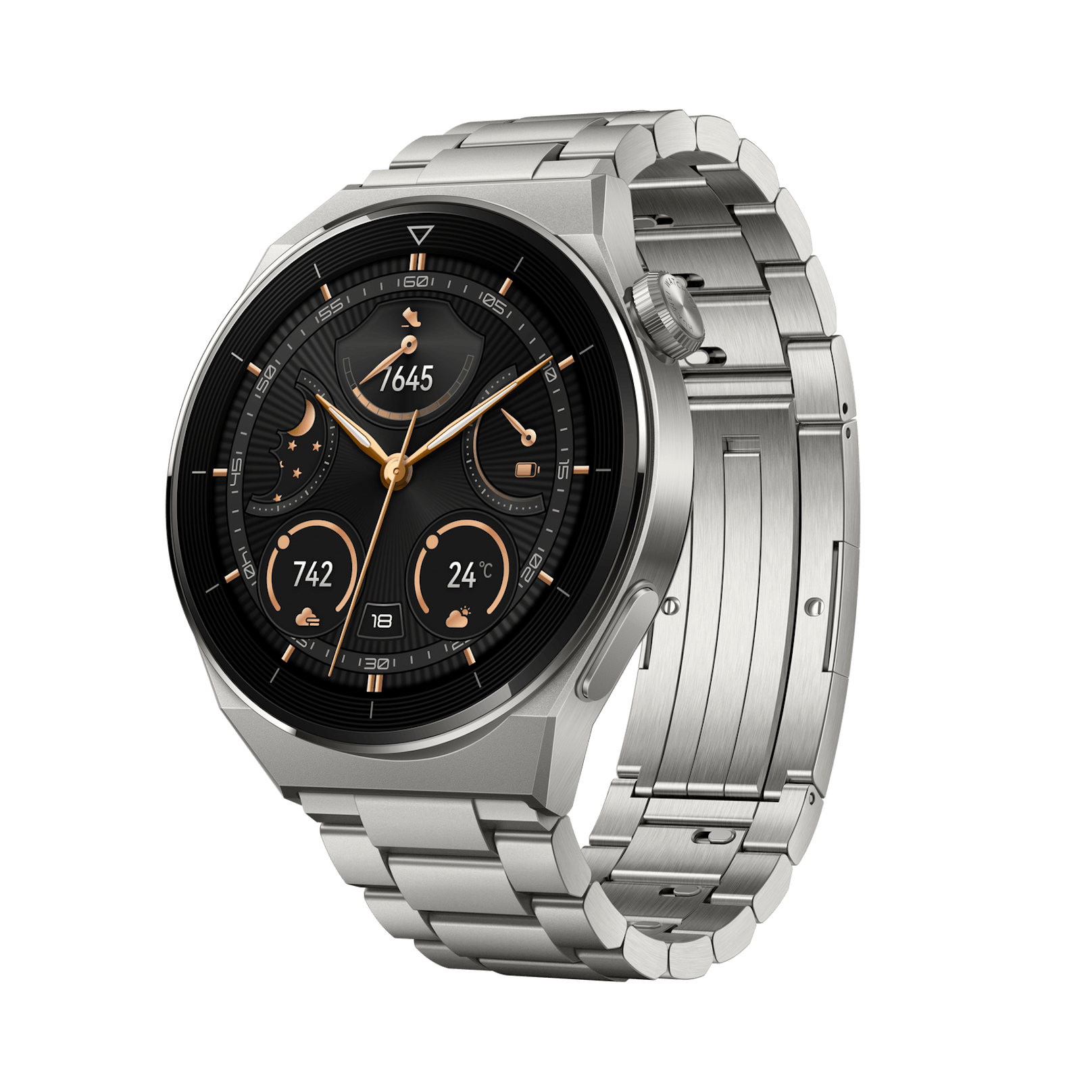 Die Huawei Watch GT3 Pro Titan – mit Titanarmband.