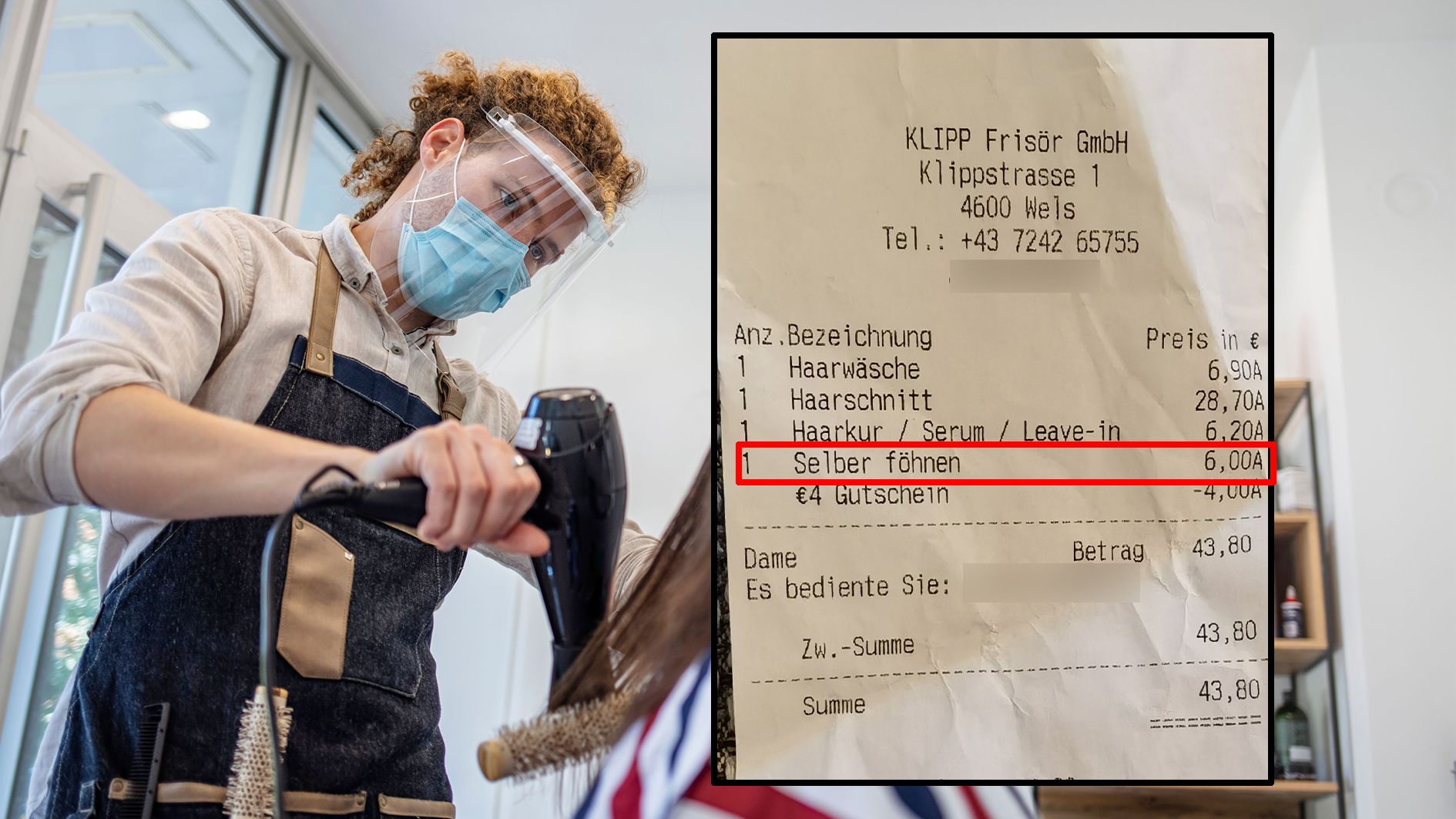 Carla föhnte sich ihre Haare selbst und musste 6 Euro draufzahlen.