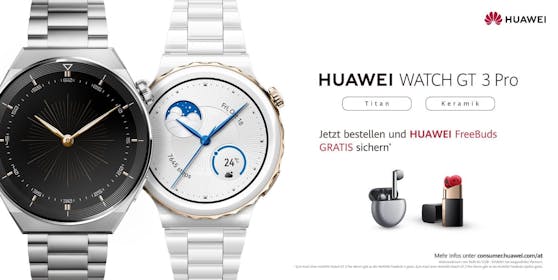 Ein unschlagbares Angebot: Wer bis 12. Juni eine Watch GT 3 Pro bestellt, bekommt die HUAWEI FreeBuds gratis dazu.*