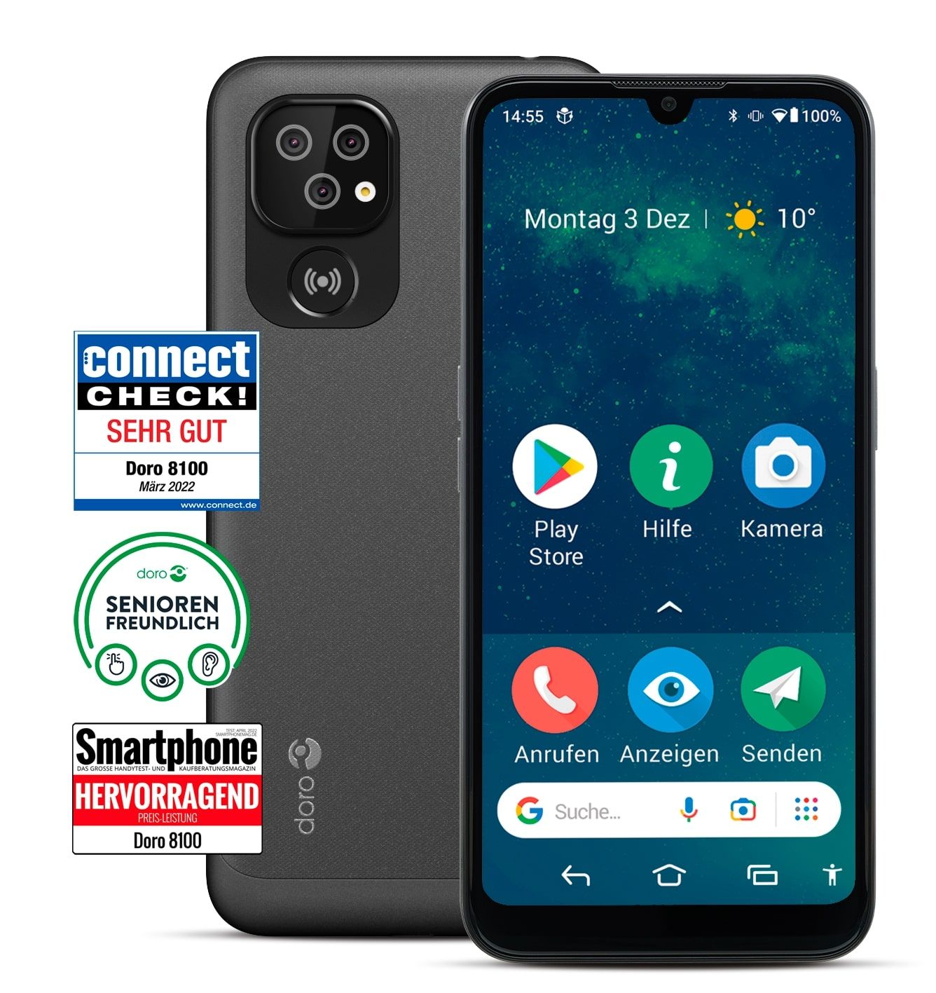 Doro 8100 Senioren-Smartphone mit "sehr gut" bewertet.