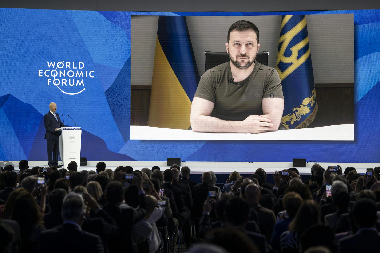 Der ukrainische Präsident Wolodimir Selenski eröffnete am Montag das Weltwirtschaftsforum in Davos.&nbsp;