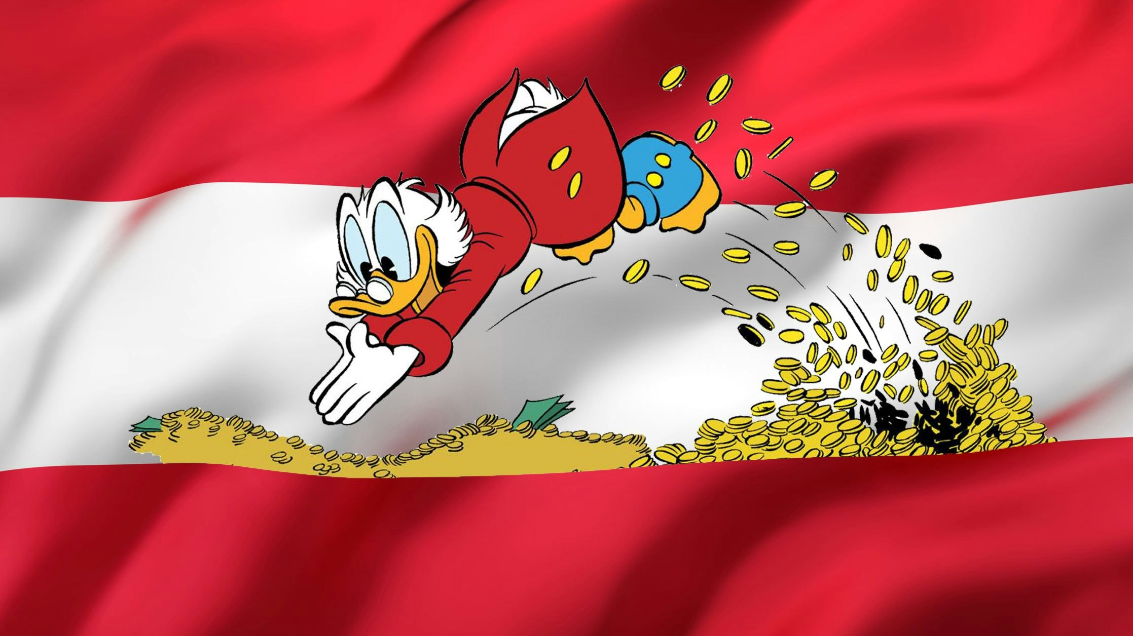 Flag of Austria blowing in the wind. Full page Austrian flying flag. 3D illustration.