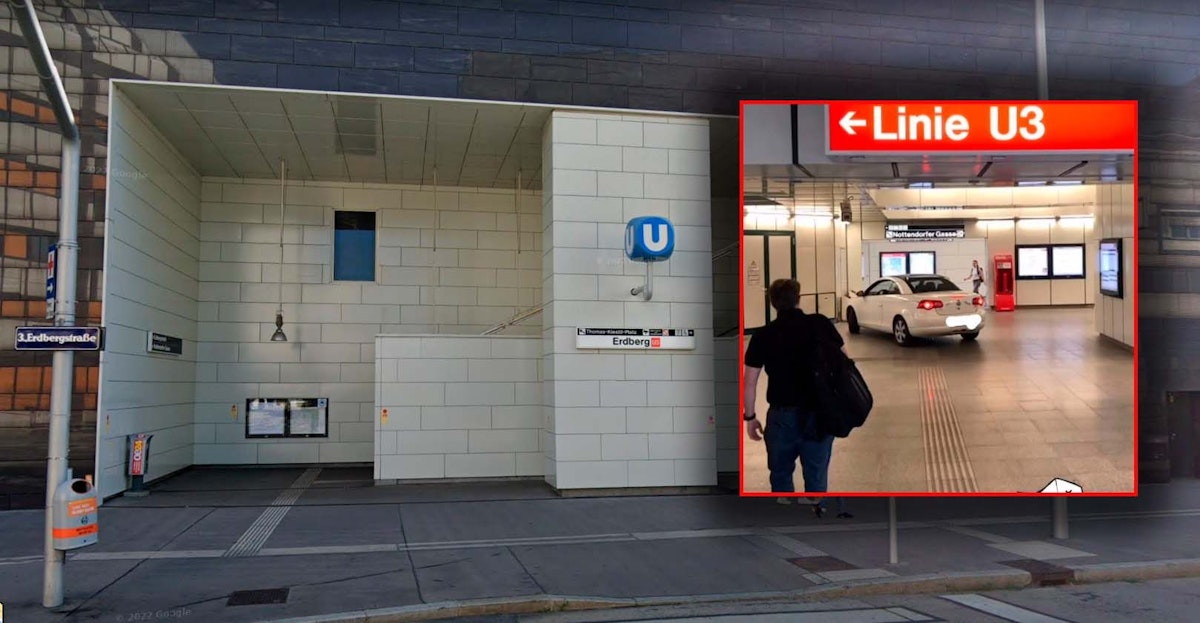 Das war so nicht vorgesehen: Ein Auto in der U-Bahn-Station