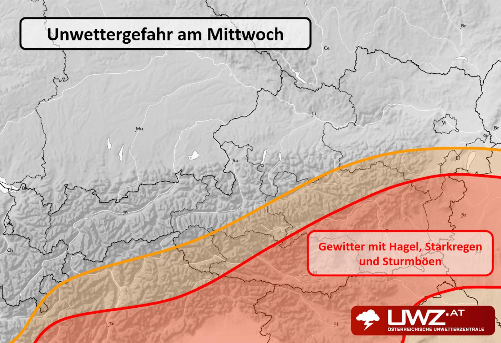Unwettergefahr am Mittwoch: Im Südosten drohen Hagel, Starkregen und Sturmböen.