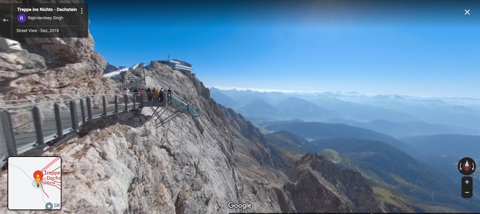 Eine Auswahl an besonders beliebten Orten auf Google Street View: Die&nbsp;Treppe ins Nichts am Dachstein in der Steiermark, ...