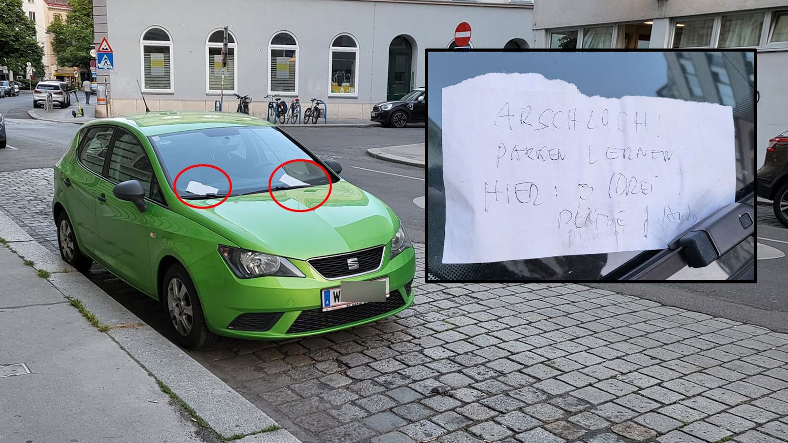 "Arschloch! Parken lernen, hier drei Plätze" - stand auf der wütenden Nachricht