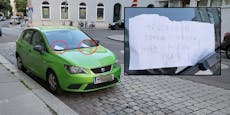 Grant-Wiener hinterlässt Nachricht auf parkendem Auto